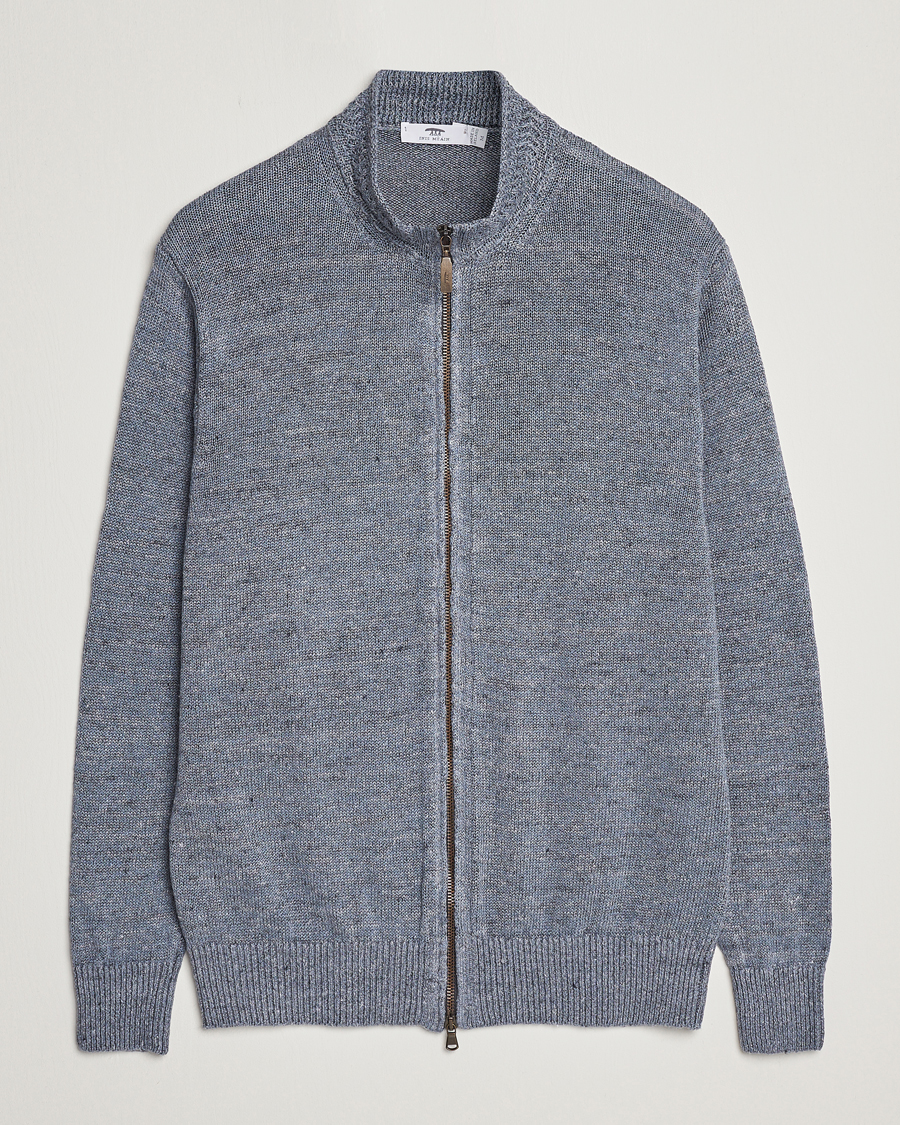 Herre | Gensere | Inis Meáin | Chevron Washed Donegal Linen Zipper Dusk
