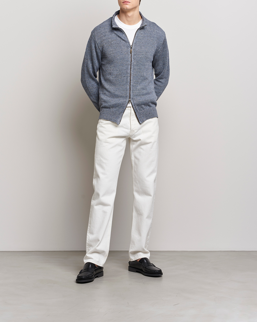 Herre | Gensere | Inis Meáin | Chevron Washed Donegal Linen Zipper Dusk