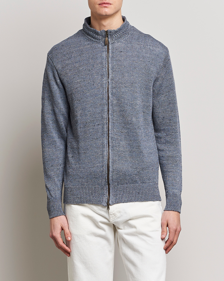 Herre |  | Inis Meáin | Chevron Washed Donegal Linen Zipper Dusk