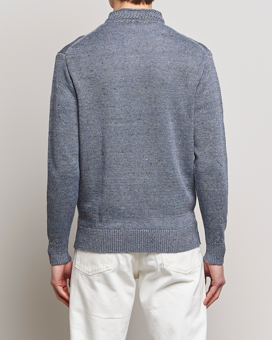 Herre | Gensere | Inis Meáin | Chevron Washed Donegal Linen Zipper Dusk