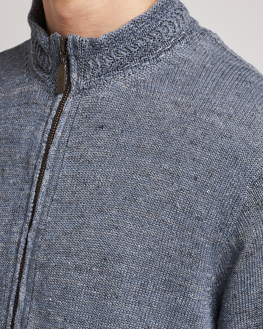 Herre | Gensere | Inis Meáin | Chevron Washed Donegal Linen Zipper Dusk