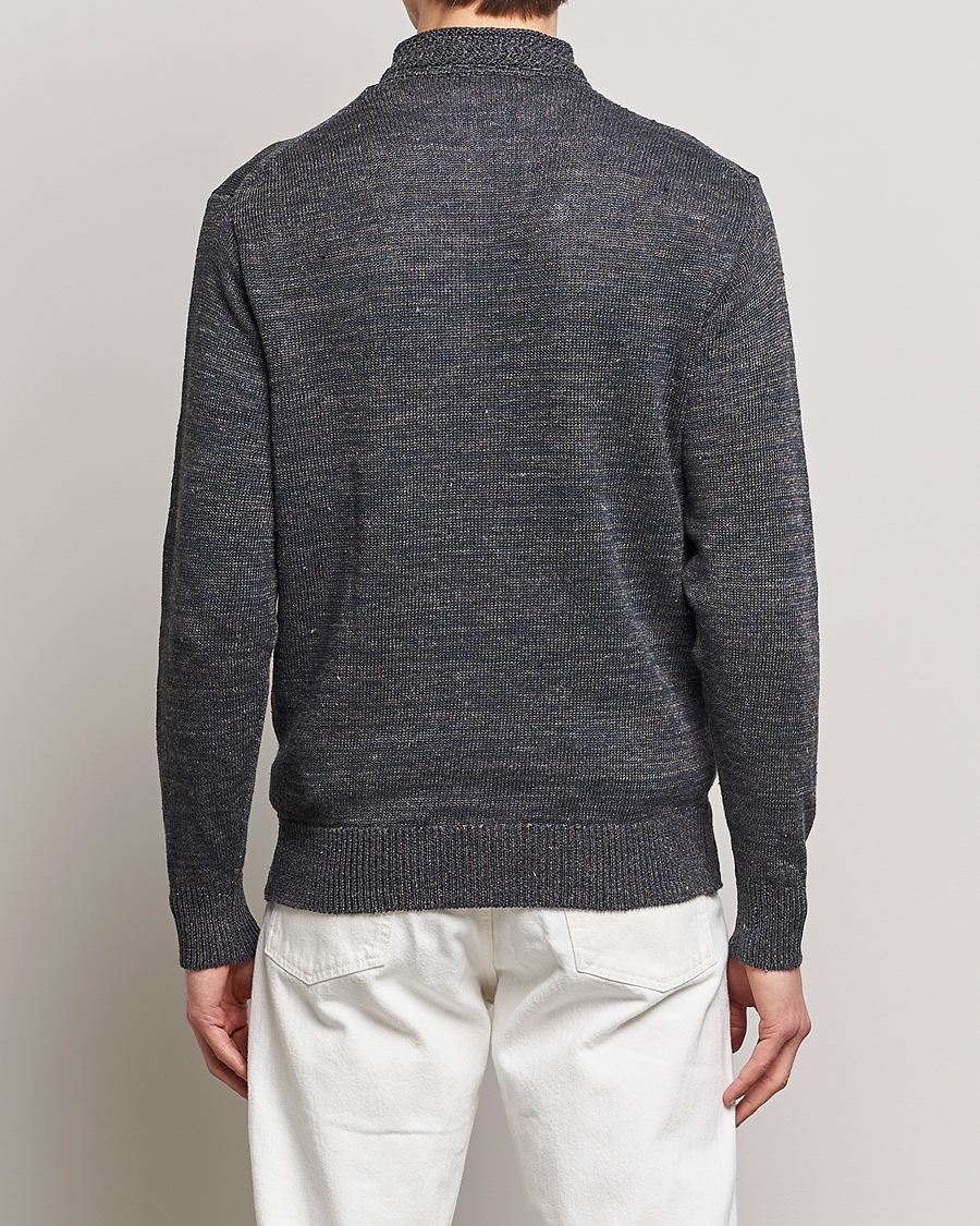 Herre | Gensere | Inis Meáin | Chevron Washed Donegal Linen Zipper Stone
