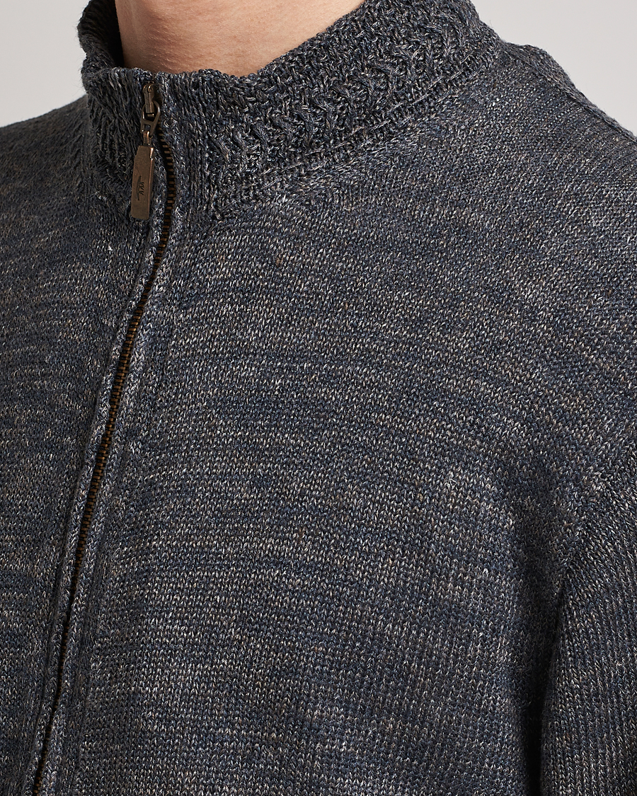 Herre | Gensere | Inis Meáin | Chevron Washed Donegal Linen Zipper Stone