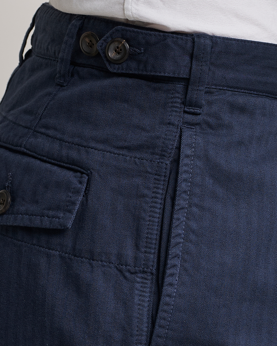 Herre | Bukser | Drake's | Cotton Herringbone One Pleat Chino Navy