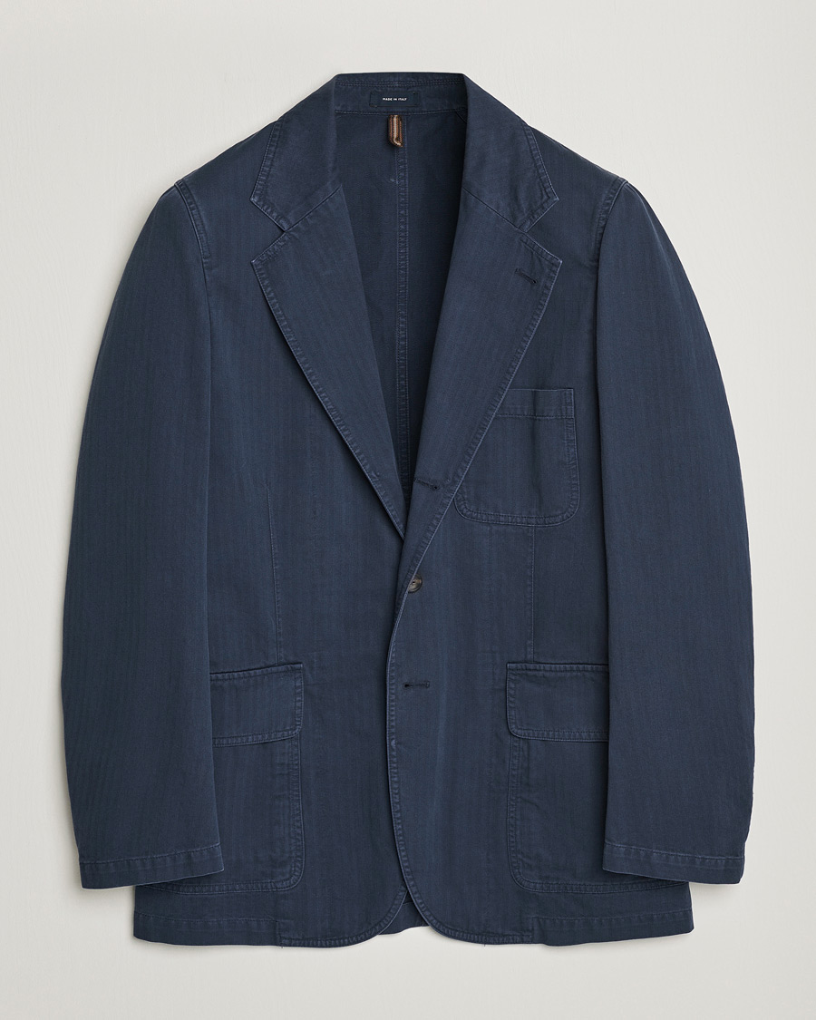 Herre | Dressjakker | Drake's | MKI Cotton Herringbone Games Blazer Navy