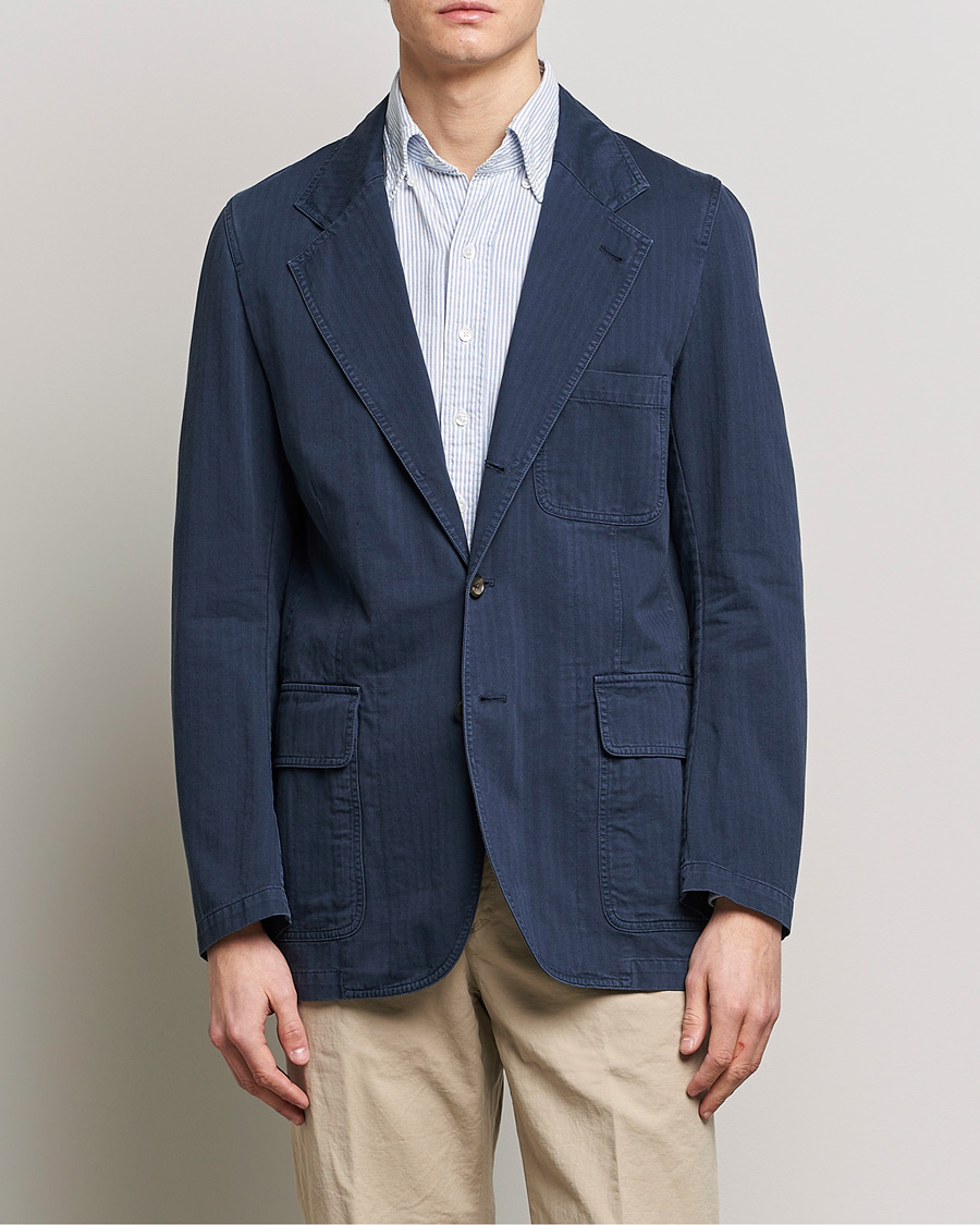 Herre | Dressjakker | Drake's | MKI Cotton Herringbone Games Blazer Navy