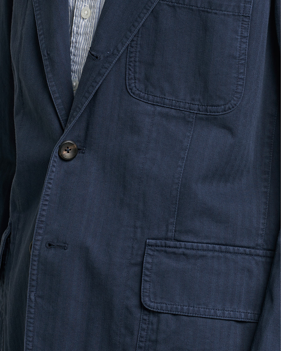 Herre | Dressjakker | Drake's | MKI Cotton Herringbone Games Blazer Navy
