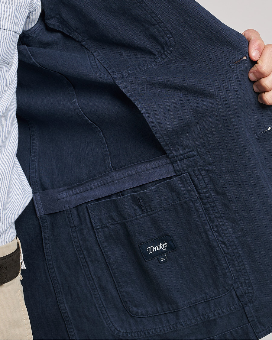 Herre | Dressjakker | Drake's | MKI Cotton Herringbone Games Blazer Navy