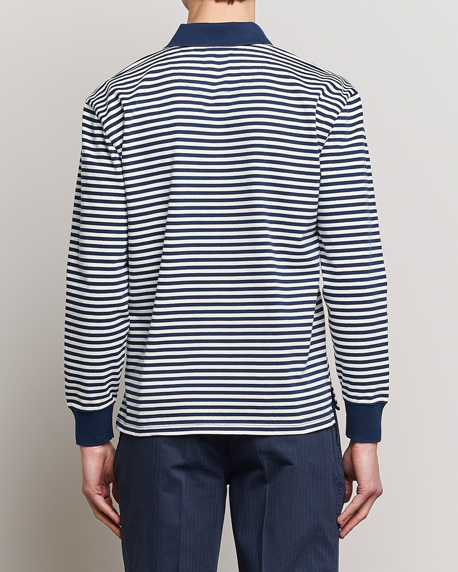 Herre | Gensere | Drake's | Striped Long Sleeve Jersey Polo White/Navy
