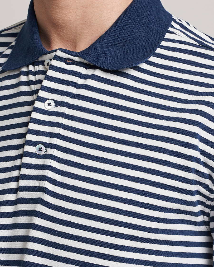 Herre | Gensere | Drake's | Striped Long Sleeve Jersey Polo White/Navy