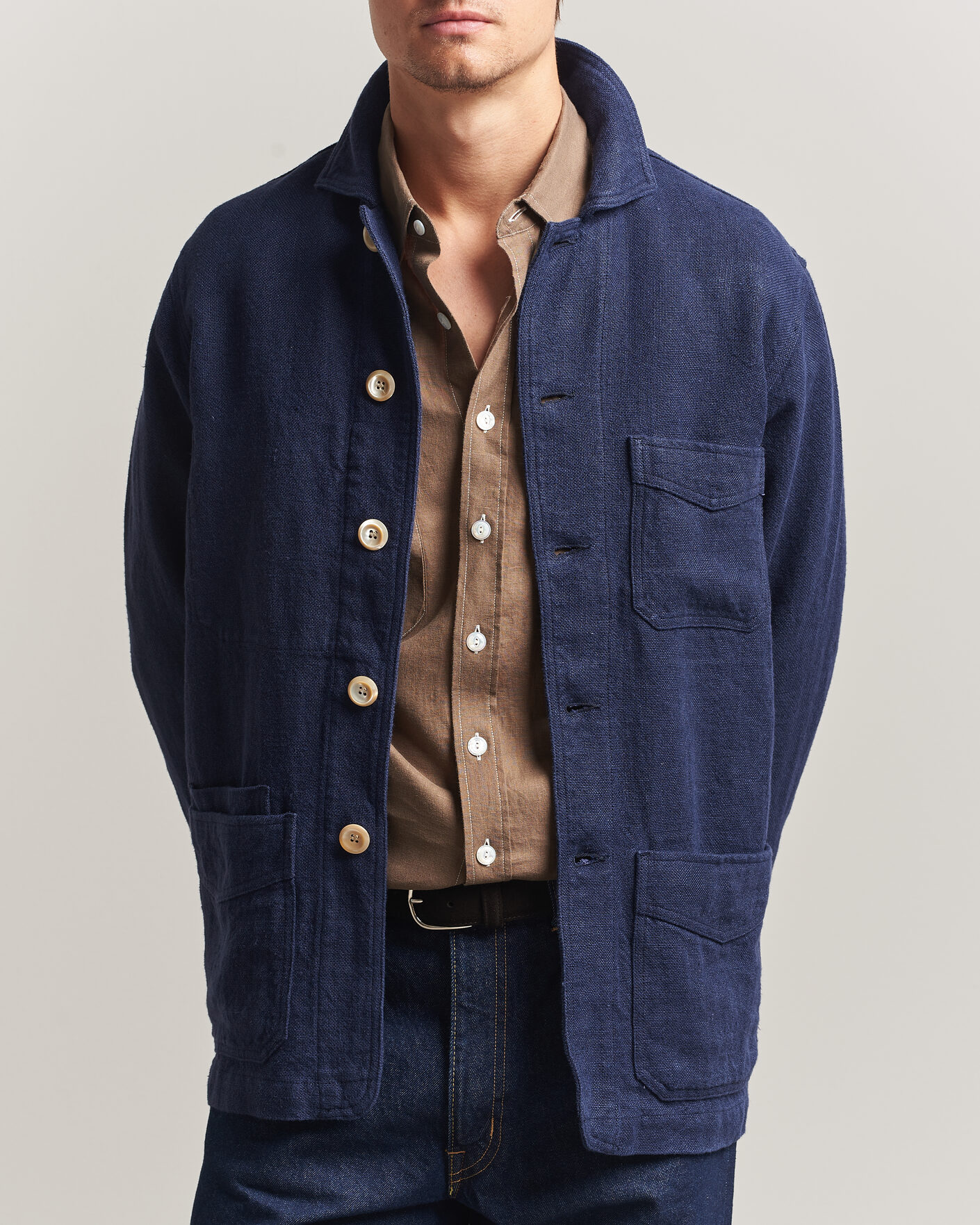 Herre | Jakker | Drake's | Heavy Linen 5-Pocket Chore Jacket Navy