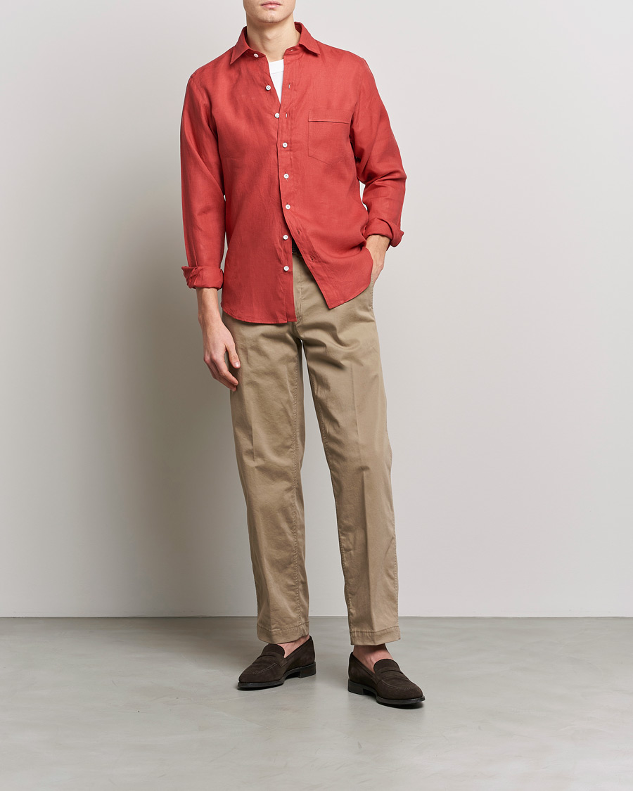 Herre | Skjorter | Drake's | Linen Summer Shirt Red