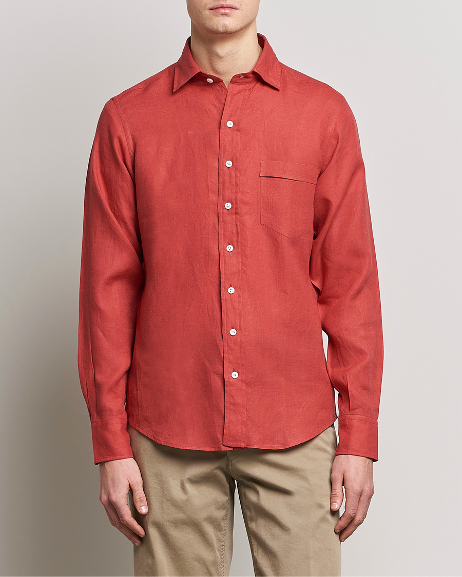 Herre | Linskjorter | Drake's | Linen Summer Shirt Red
