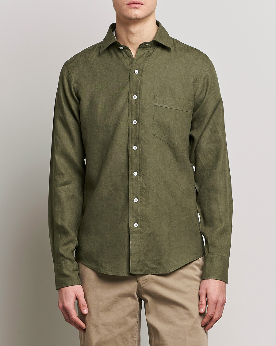Herre | Skjorter | Drake's | Linen Summer Shirt Green