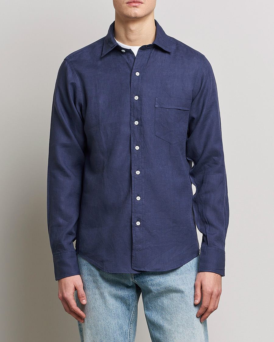 Herre | Skjorter | Drake's | Linen Summer Shirt Navy