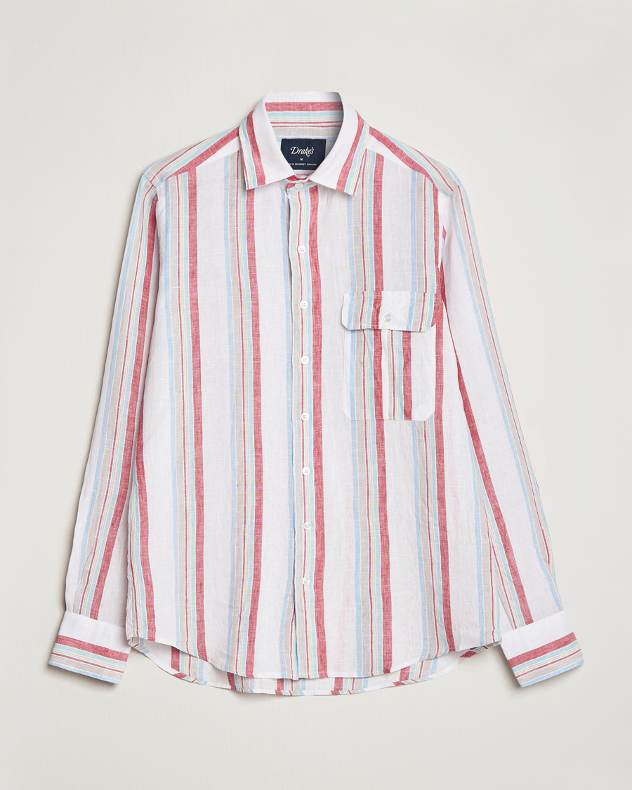 Herre | Skjorter | Drake's | Striped Linen Summer Shirt Multi