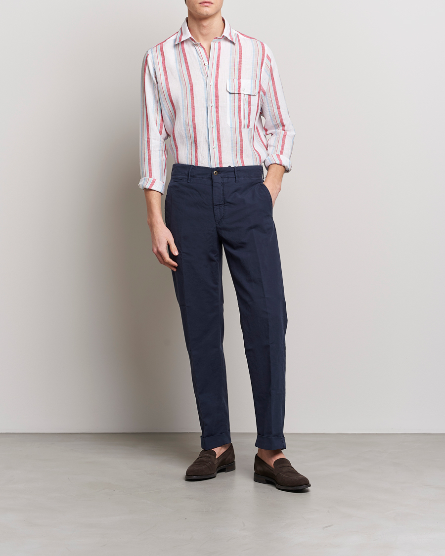 Herre | Skjorter | Drake's | Striped Linen Summer Shirt Multi