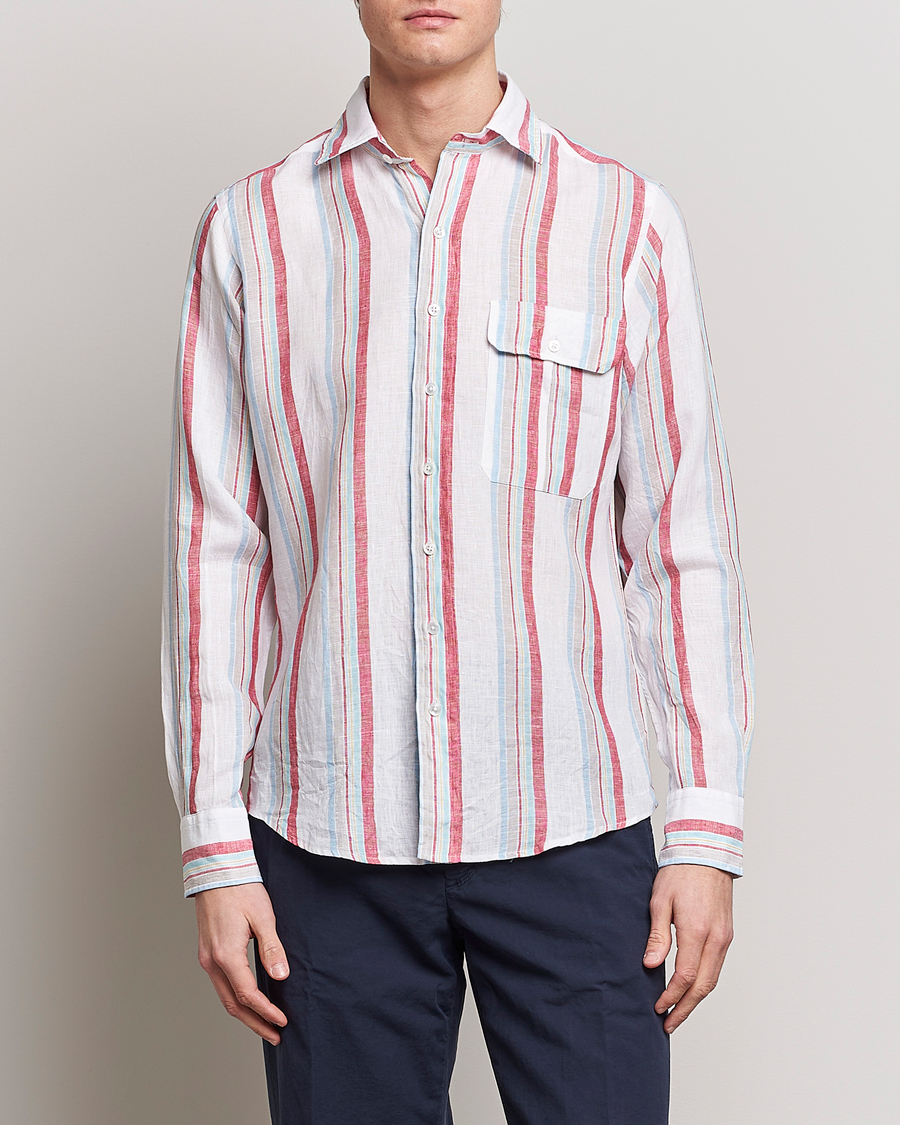 Herre | Linskjorter | Drake's | Striped Linen Summer Shirt Multi