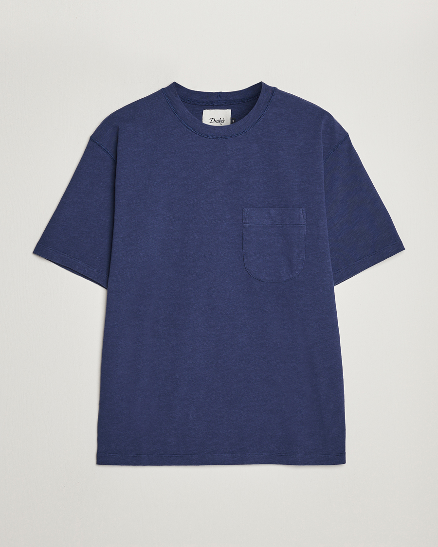 Herre | T-Shirts | Drake's | Cotton Pocket T-Shirt Navy