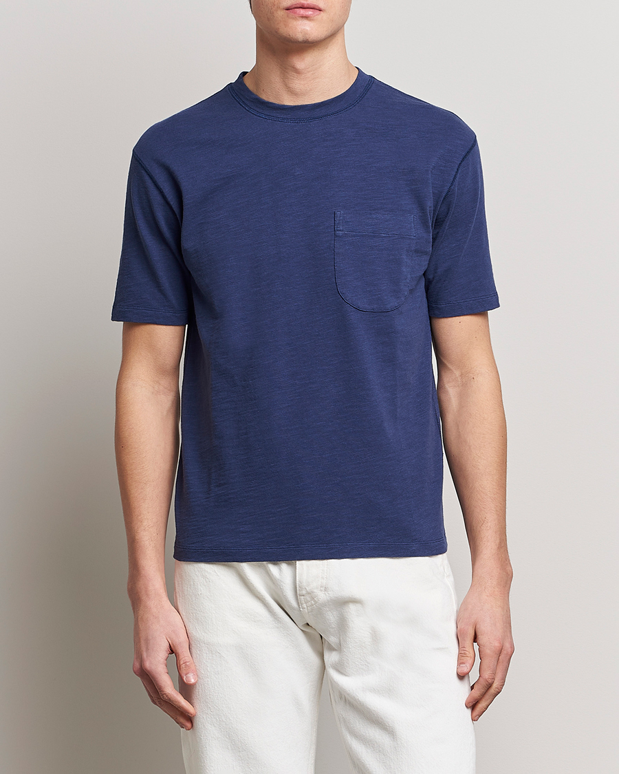 Herre | T-Shirts | Drake's | Cotton Pocket T-Shirt Navy