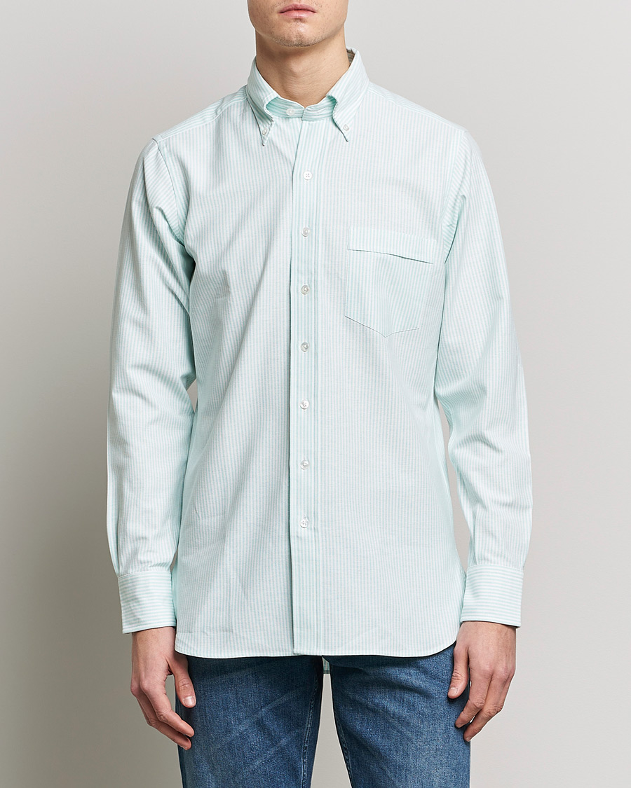 Herre |  | Drake's | Striped Button Down Oxford Shirt Green