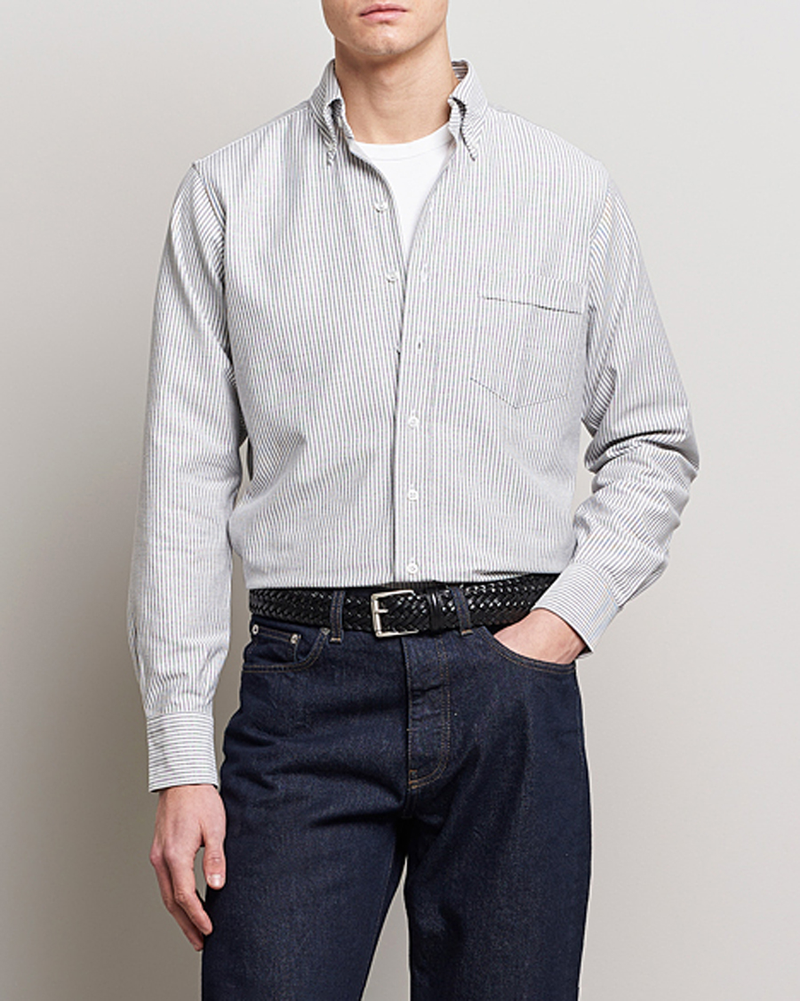 Herre | Skjorter | Drake's | Striped Button Down Oxford Shirt Black