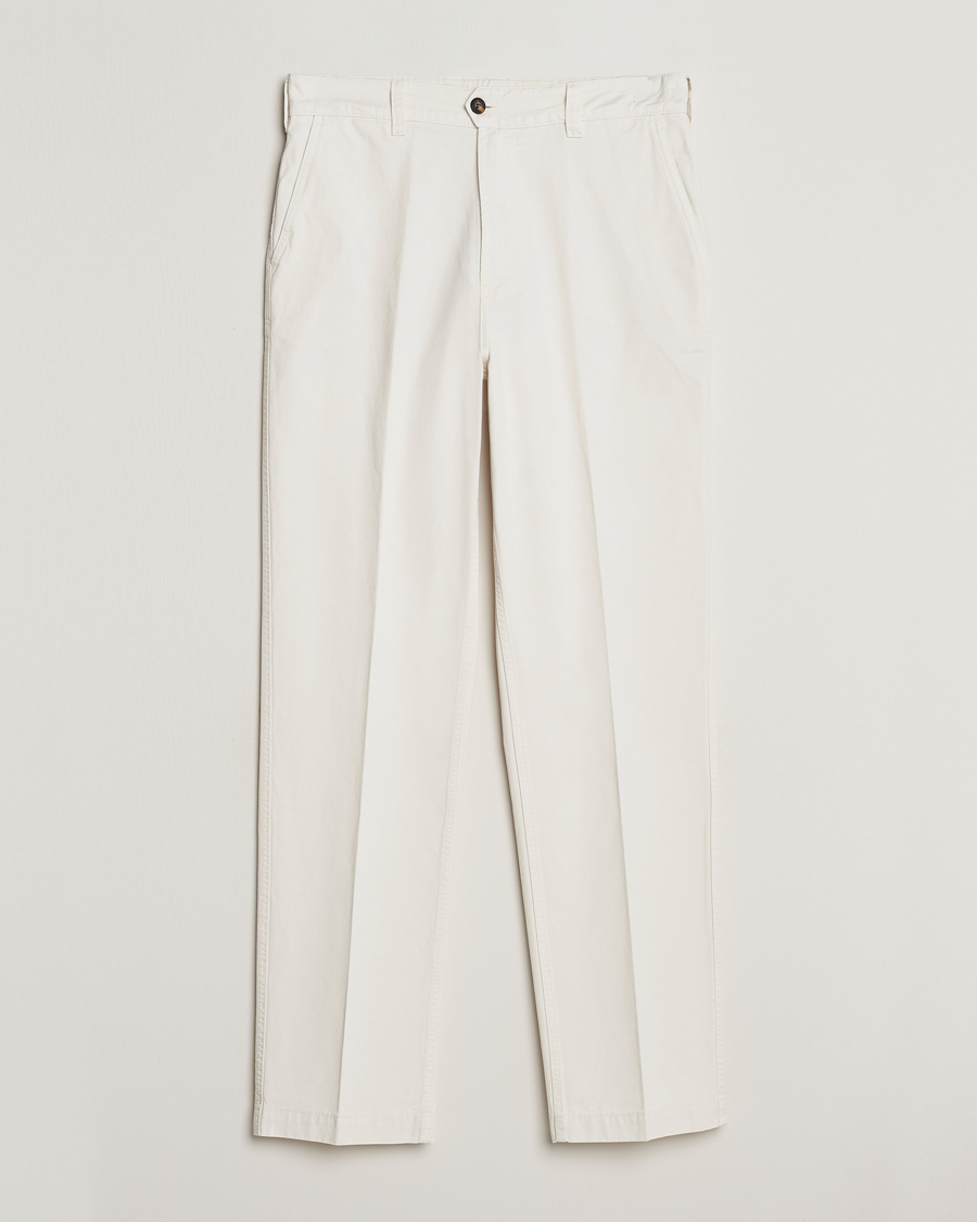 Herre | Bukser | Drake's | Flat Front Cotton Chino Ecru