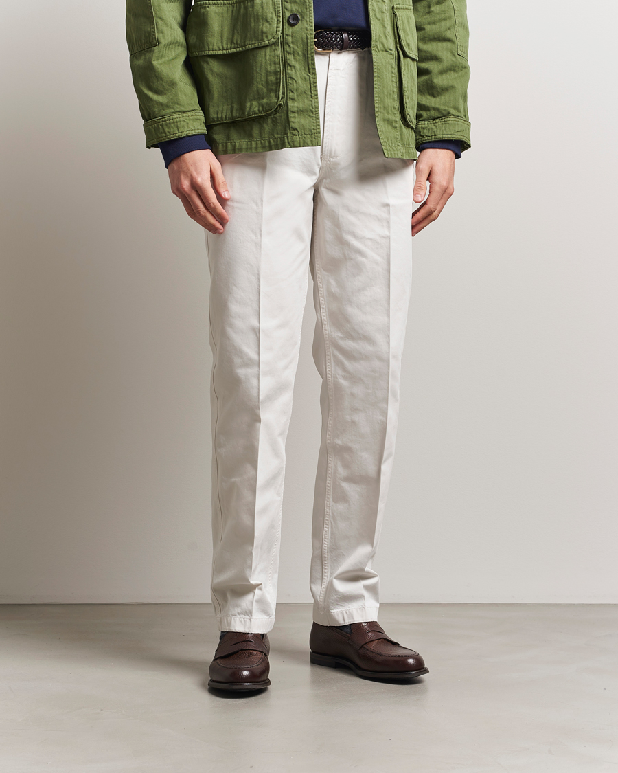 Herre | Best of British | Drake's | Cotton Flat Front Chino Ecru