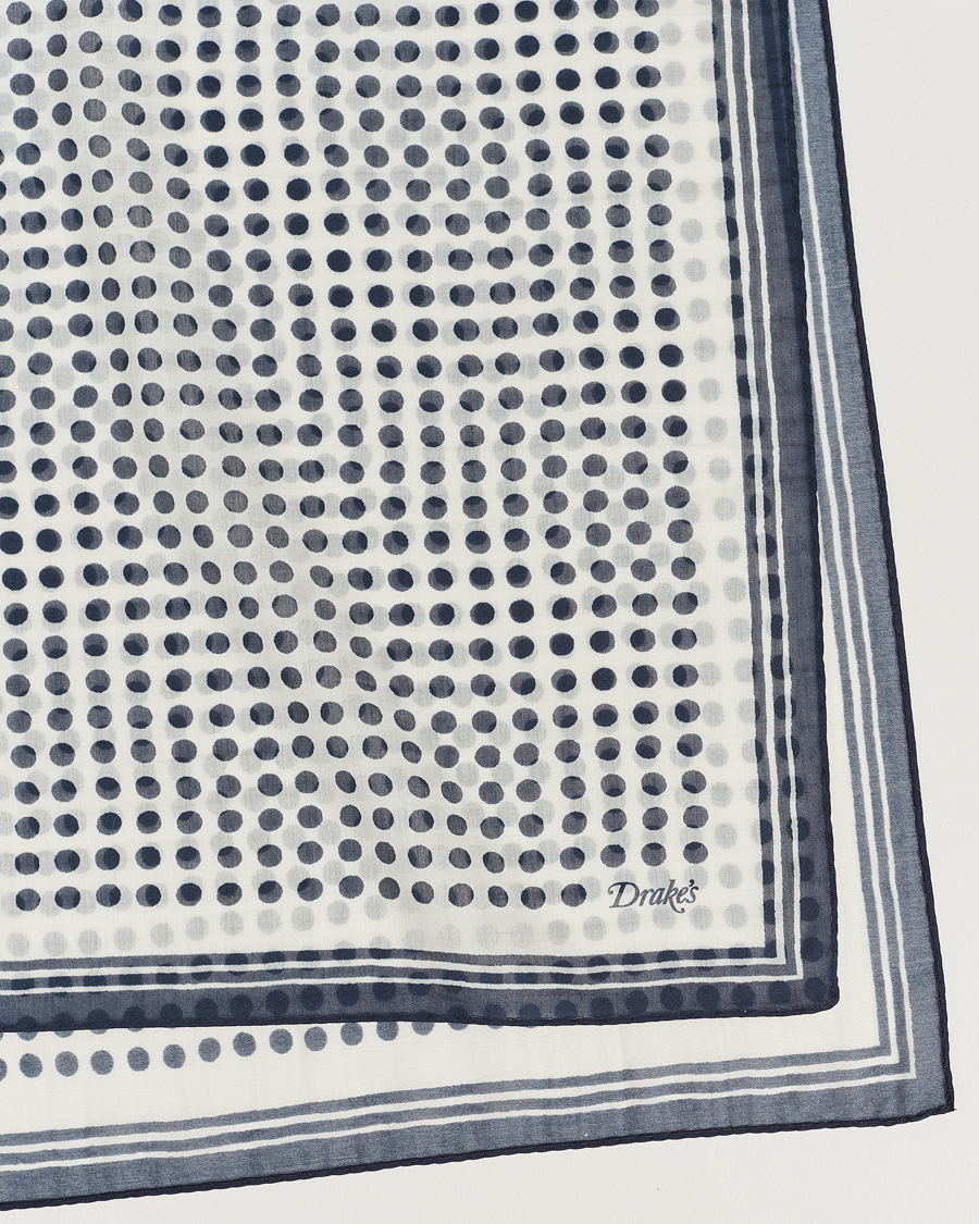 Herre |  | Drake's | All Over Spot Cotton/Silk Bandana Ecru/Navy