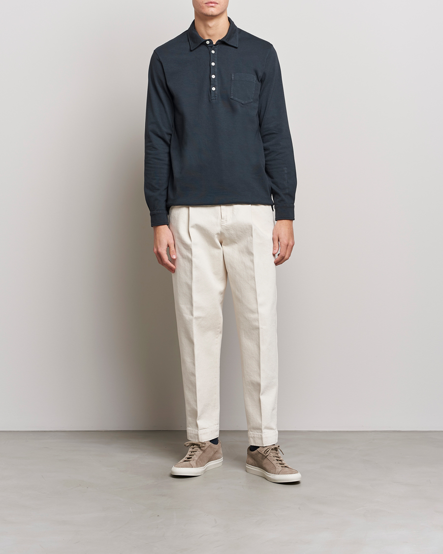 Herre | Gensere | Massimo Alba | Ischia Long Sleeve Cotton Polo Washed Black