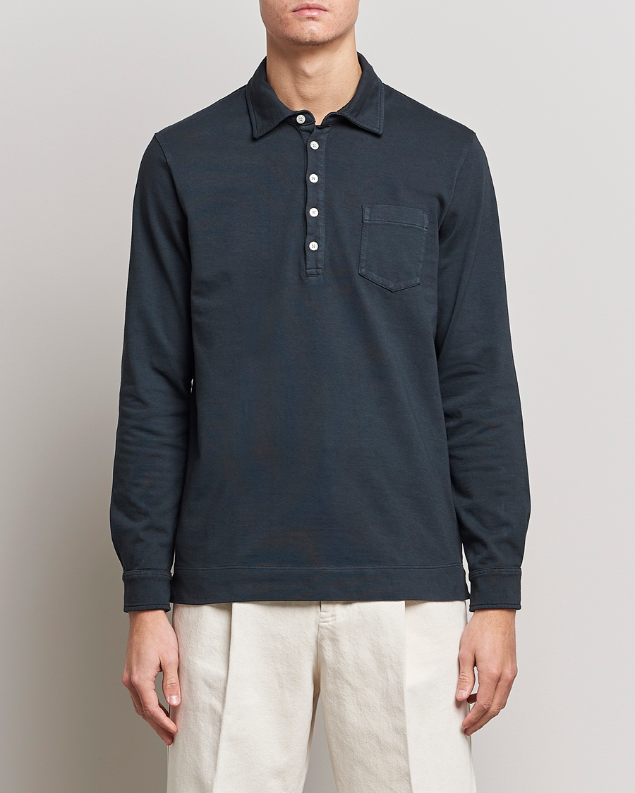Herre | Gensere | Massimo Alba | Ischia Long Sleeve Cotton Polo Washed Black