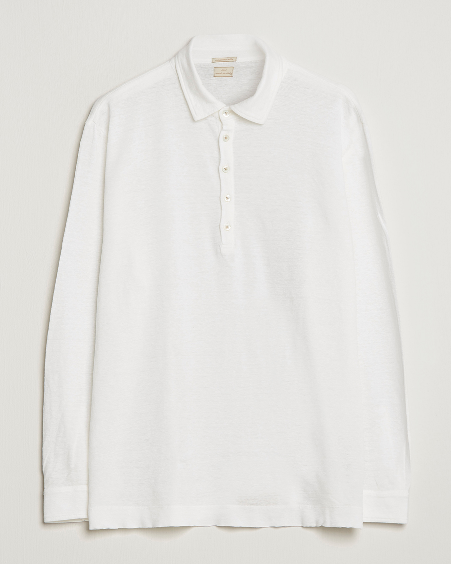 Herre | Pikéer | Massimo Alba | Raya Long Sleeve Linen Polo White
