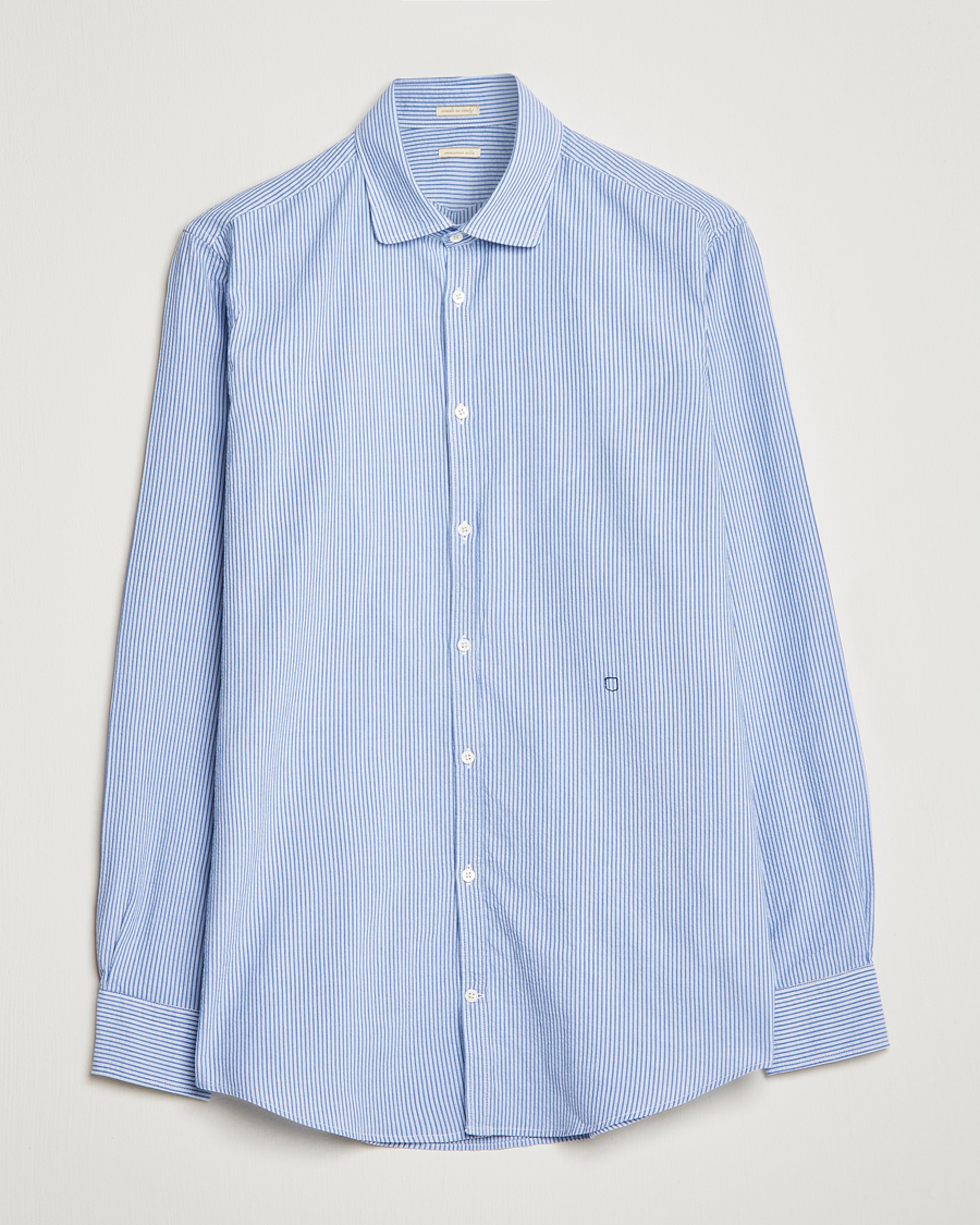 Herre | Skjorter | Massimo Alba | Canary Striped Seersucker Shirt Blue
