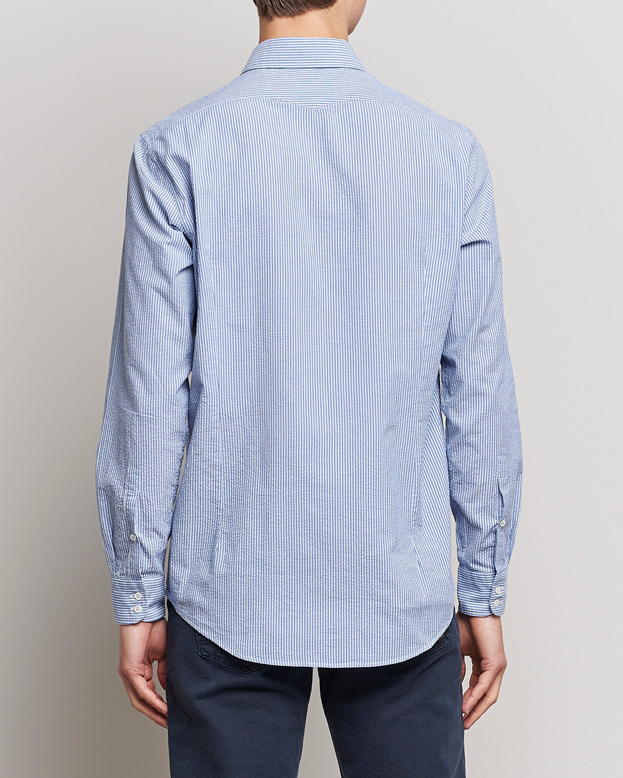 Herre | Skjorter | Massimo Alba | Canary Striped Seersucker Shirt Blue