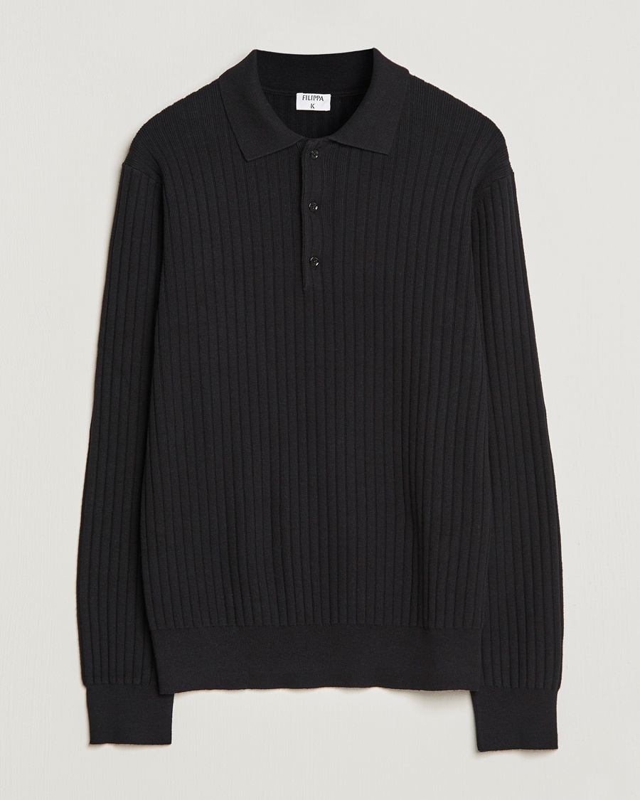 Herre | Gensere | Filippa K | Knitted Polo Shirt Black