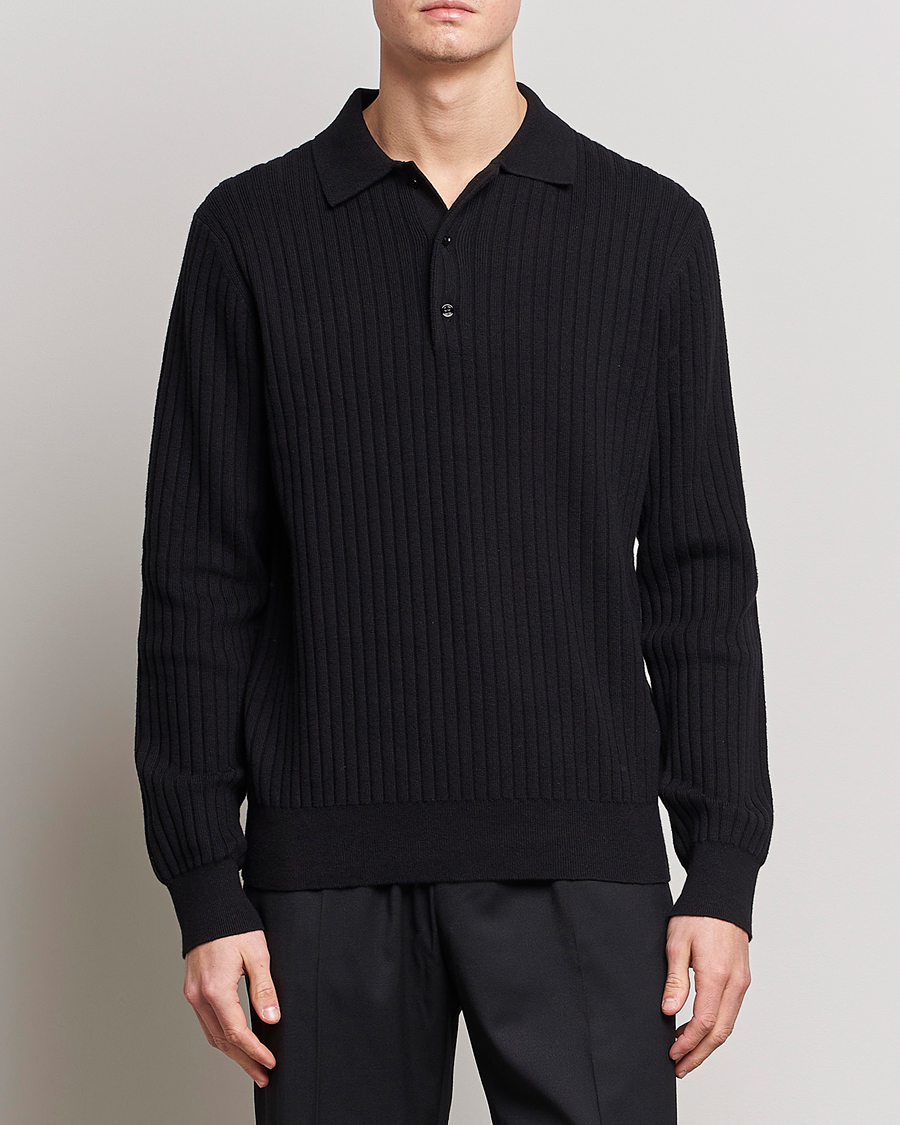 Herre | Strikkede pikéer | Filippa K | Knitted Polo Shirt Black