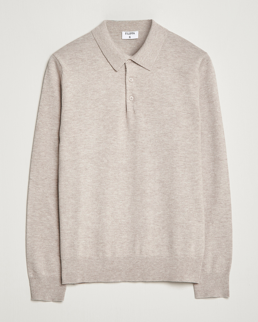 Herre | Gensere | Filippa K | Knitted Polo Shirt Beige Melange