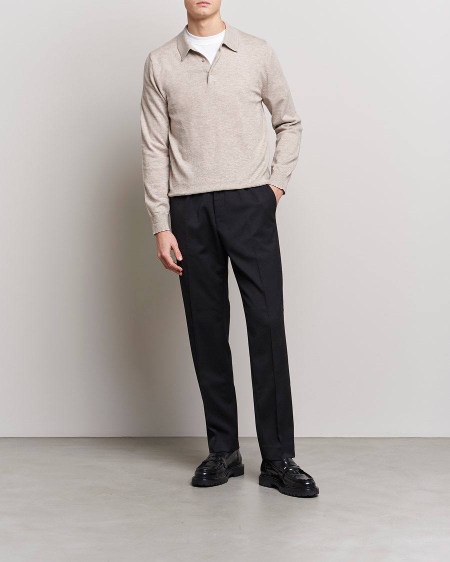 Herre | Gensere | Filippa K | Knitted Polo Shirt Beige Melange
