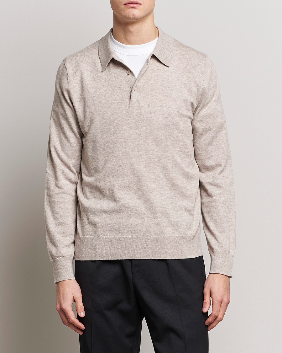 Herre | Gensere | Filippa K | Knitted Polo Shirt Beige Melange