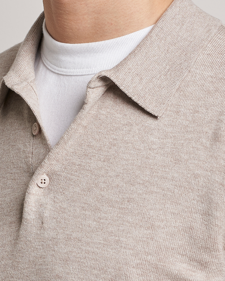 Herre | Gensere | Filippa K | Knitted Polo Shirt Beige Melange
