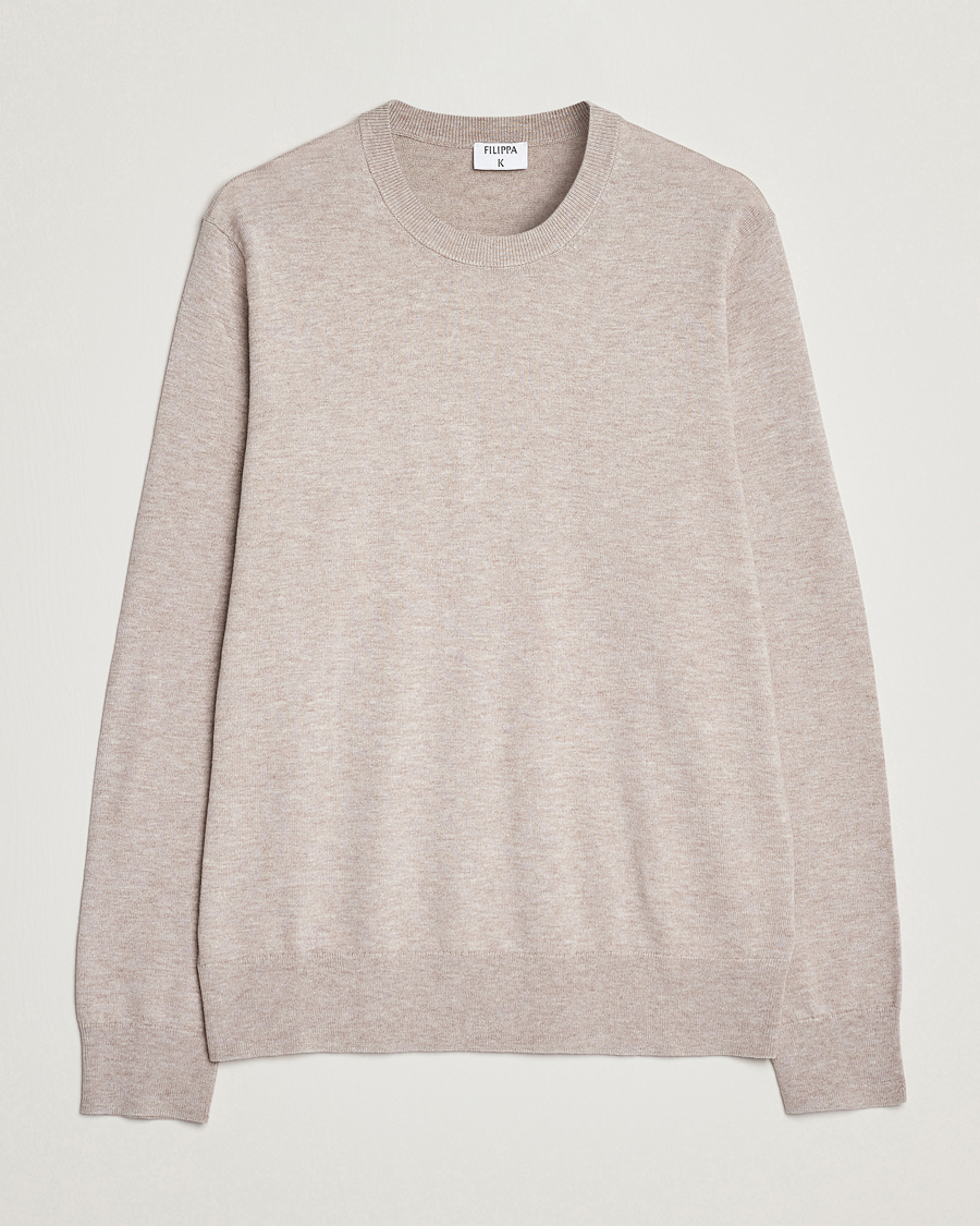 Herre | Gensere | Filippa K | Cotton Merino Sweater Beige Melange