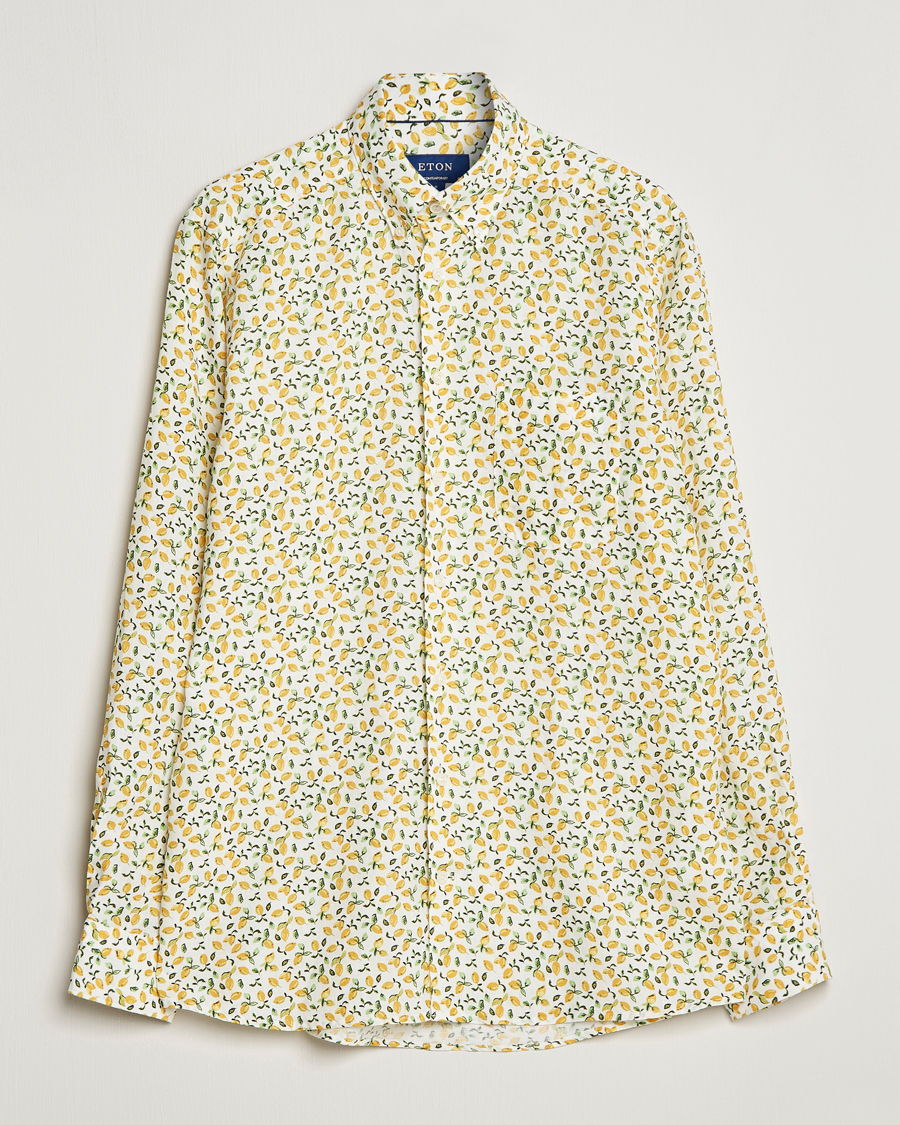 Herre | Skjorter | Eton | Lemon Print  Contemporary Linen Shirt Yellow 