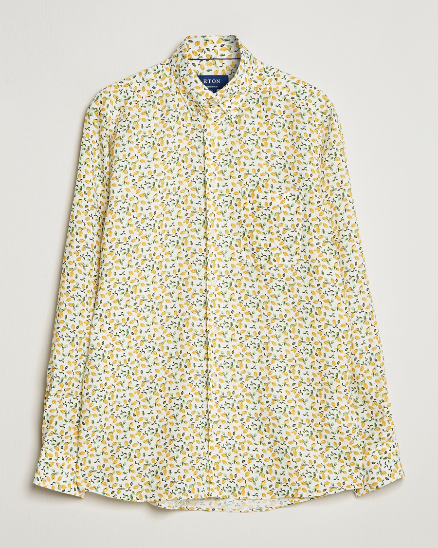 Herre | Skjorter | Eton | Lemon Print Contemporary Linen Shirt Yellow