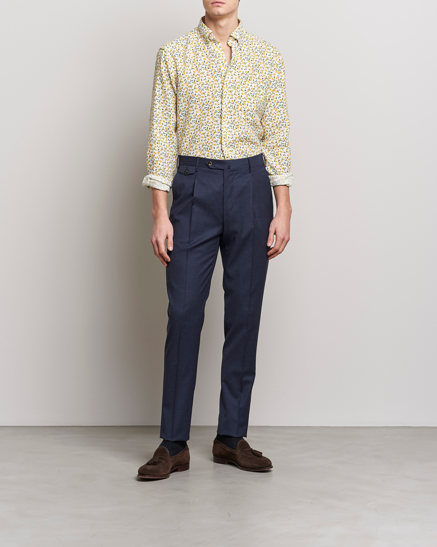 Herre | Skjorter | Eton | Lemon Print  Contemporary Linen Shirt Yellow 