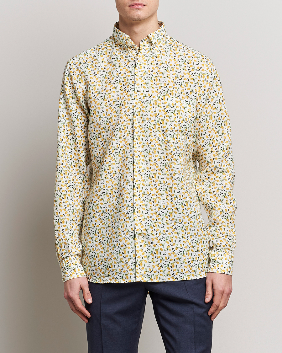 Herre | Skjorter | Eton | Lemon Print Contemporary Linen Shirt Yellow