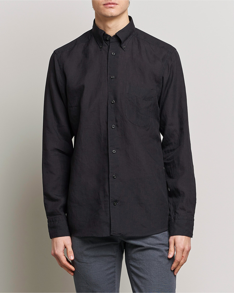 Herre |  | Eton | Slim Fit Linen Shirt Black
