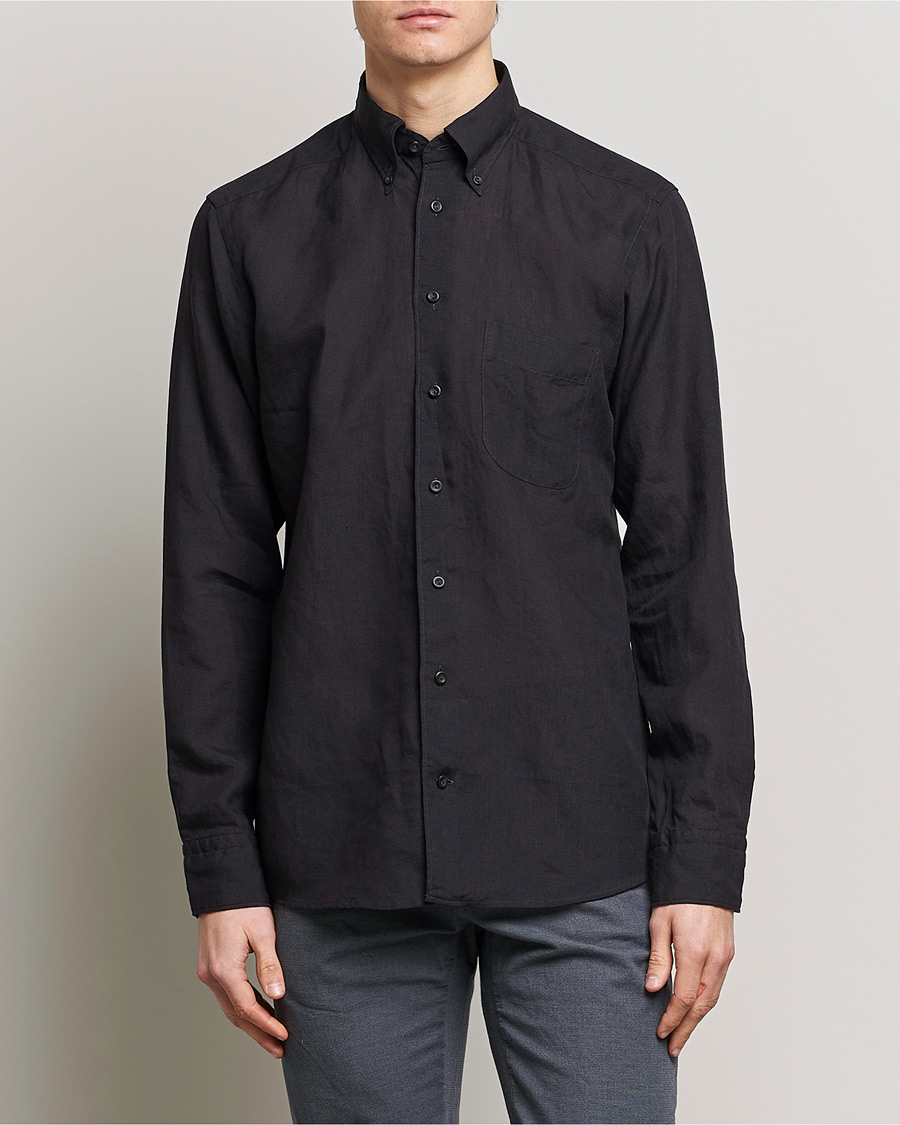 Herre | Skjorter | Eton | Slim Fit Linen Button Down Shirt Black