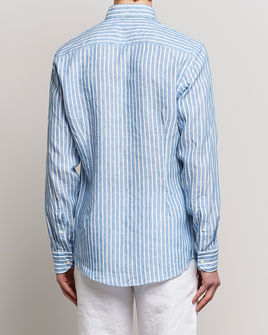 Herre | Skjorter | Eton | Slim Fit Striped Linen Shirt Mid Blue