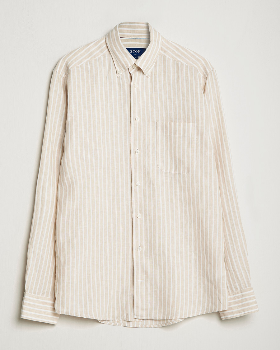 Herre | Skjorter | Eton | Slim Fit Striped Linen Shirt Brown