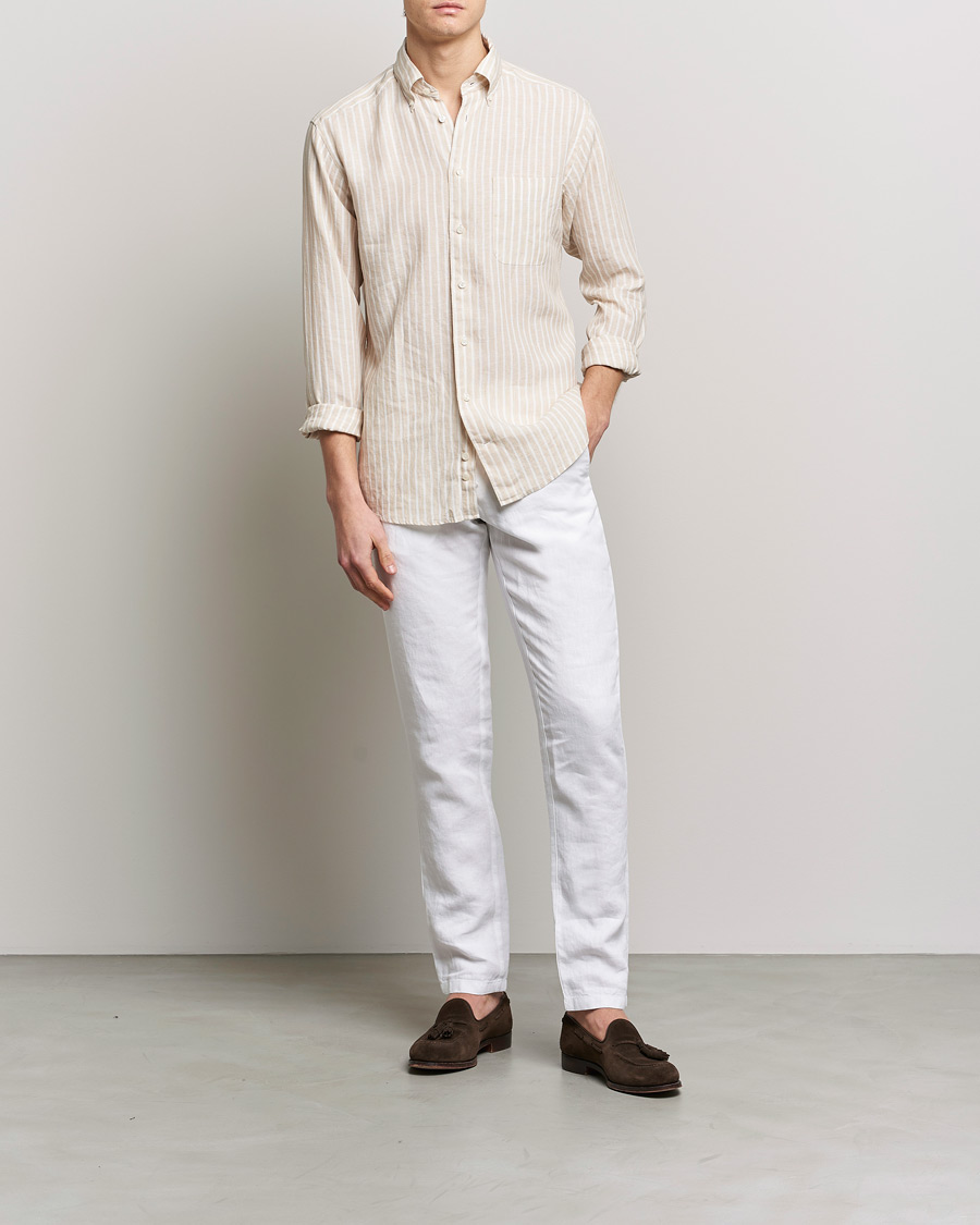 Herre | Skjorter | Eton | Slim Fit Striped Linen Shirt Brown